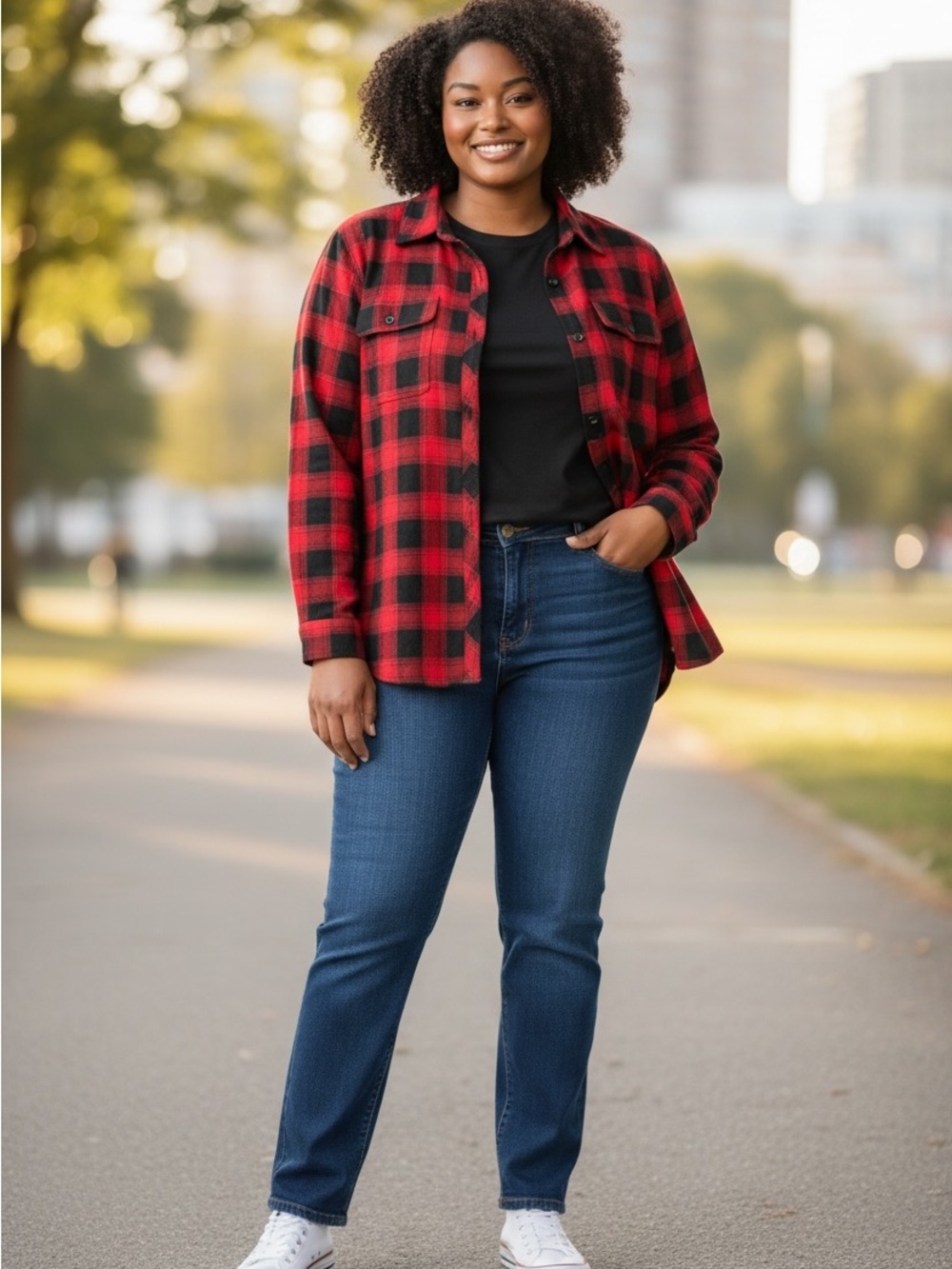 Claire France  womens Red & Black Plaid Button-Up Shirt size 14